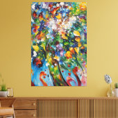 ein Gemälde von Vintagen Blume und Blätter Leinwanddruck (Insitu (Wohnzimmer))