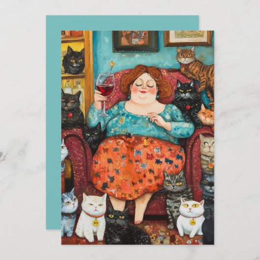 Ein gemütlicher Abend mit kinderloser Cat Lady Einladung (Vorne/Hinten)