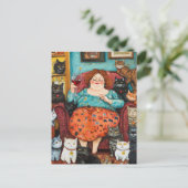 Ein gemütlicher Abend mit kinderloser Cat Lady Postkarte (Stehend Vorderseite)