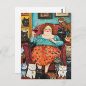 Ein gemütlicher Abend mit kinderloser Cat Lady Postkarte (Vorne/Hinten)