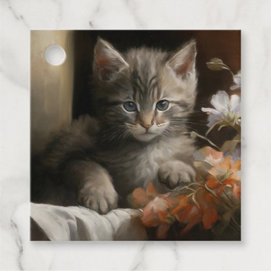 Ein gemütlicher Corner Tabby Kitten Geschenketiket Geschenkanhänger (Vorderseite)