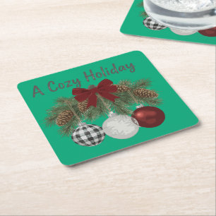 Ein gemütlicher, rustikaler Weihnachtsbaumschmuck Rechteckiger Pappuntersetzer