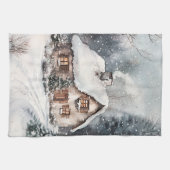 Ein gemütliches Cottage im Winter Geschirrtuch (Horizontal)