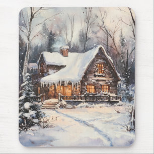 Ein gemütliches Cottage im Winter Mousepad