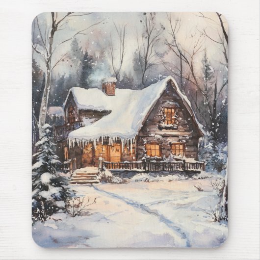 Ein gemütliches Cottage im Winter Mousepad (Vorne)