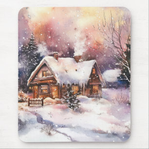 Ein gemütliches Cottage im Winter Mousepad
