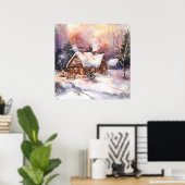 Ein gemütliches Cottage im Winter Poster (Heimbüro)