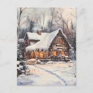Ein gemütliches Cottage im Winter Postkarte