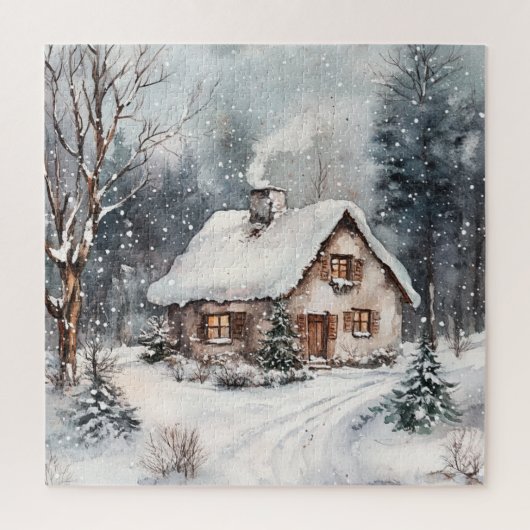 Ein gemütliches Cottage im Winter Puzzle (Vertikal)
