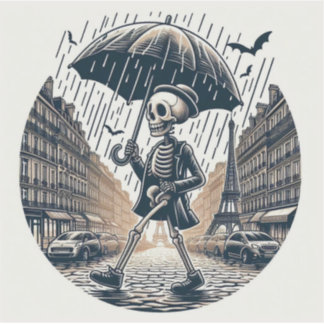 Ein Gentleman Skelett im regnerischen Paris Aufkleber