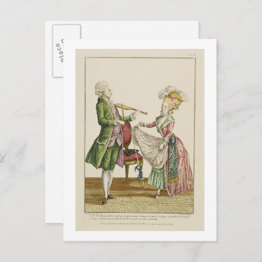 Ein Gentleman spielt Geige, während eine Dame tanz Postkarte (Vorne/Hinten)