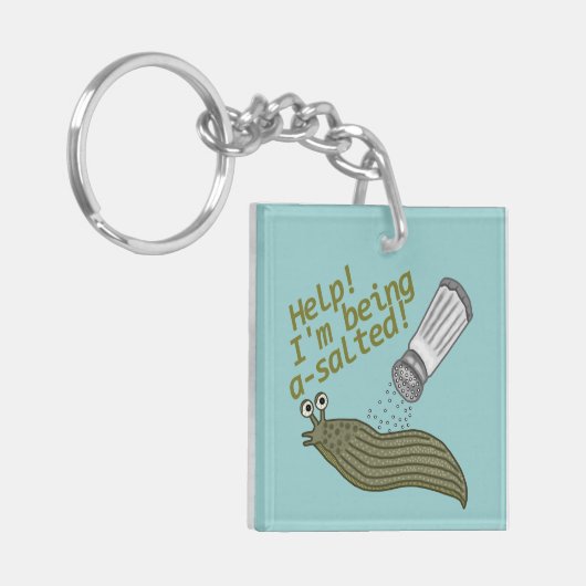 Ein gesalzenes Schnecken-Wortspiel Schlüsselanhänger (Vorderseite links)