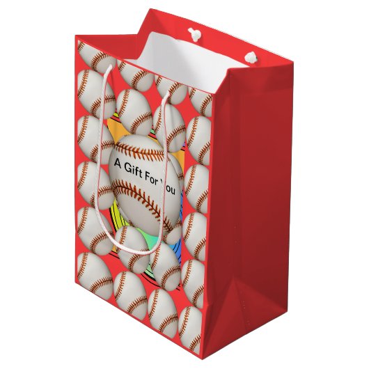 Ein Geschenk für dich Baseball Mittlere Geschenktüte (Vorderseite Schrägansicht)