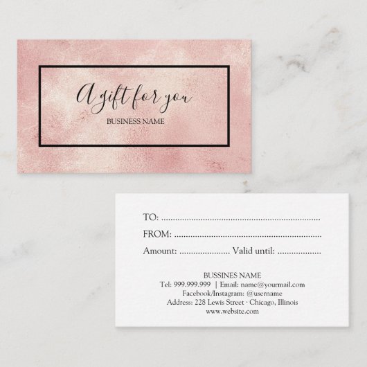 Ein Geschenk für Dich Geschenkgutschein mit rosa B Visitenkarte (Vorne/Hinten)