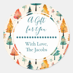 Ein Geschenk für dich   Wasserfarbene Pine Trees W Runder Aufkleber
