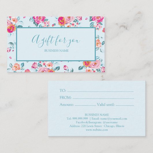 Ein Geschenk für Sie Rosen Blumengeschenkgutschein Visitenkarte (Vorne/Hinten)