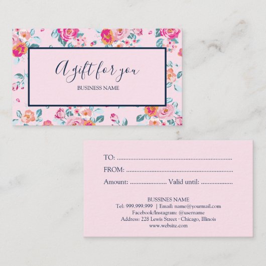 Ein Geschenk für Sie Rosen Blumengeschenkgutschein Visitenkarte (Vorne/Hinten)