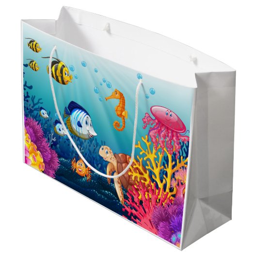 Ein Geschenkbeutel mit Aquatic Charm Große Geschenktüte (Rückseite Schrägansicht)