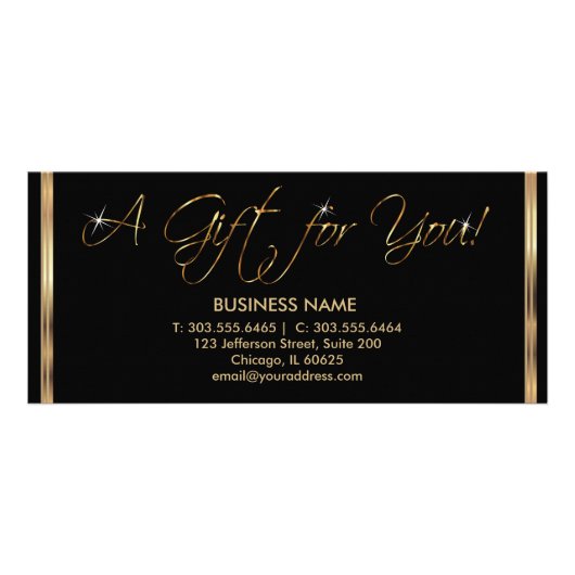 Ein Geschenkzertifikat - Schwarz und Gold Werbekarte (Vorne)