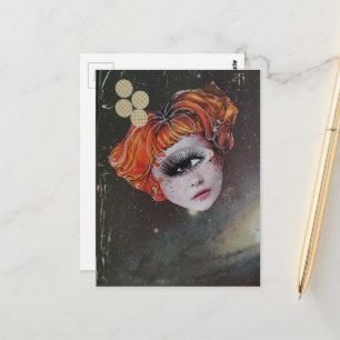 Ein Gesicht im Weltraum Mixed-Media-Collage Postkarte