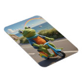 Ein gestricktes Fröschchen fährt Roller Magnet (Rechte Seite)