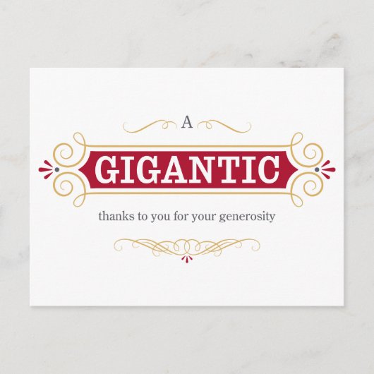Ein gigantischer Dank für Ihre Großzügigkeit Postkarte (Vorderseite)