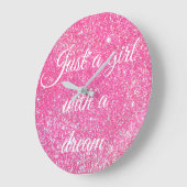 EIN GIRL MIT DREAM-Saum-Hot-Pink-Glitzer Große Wanduhr (Winkel)