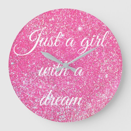 EIN GIRL MIT DREAM-Saum-Hot-Pink-Glitzer Große Wanduhr (Vorderseite)