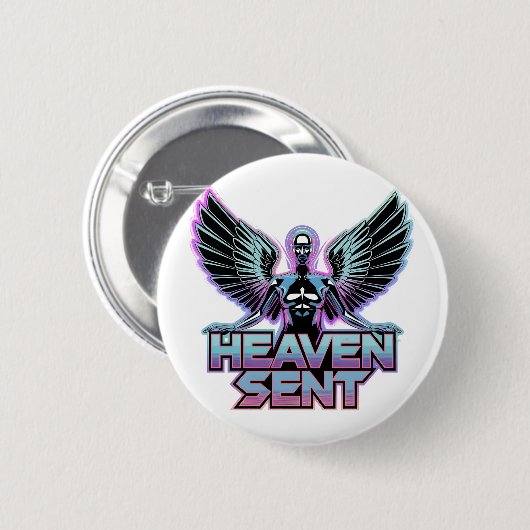 Ein glänzender, metallischer Engel mit Flügeln, Y2 Button (Vorne & Hinten)