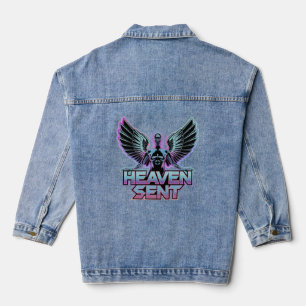 Ein glänzender, metallischer Engel mit Flügeln, Y2 Jeansjacke