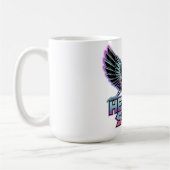 Ein glänzender, metallischer Engel mit Flügeln, Y2 Kaffeetasse (Links)