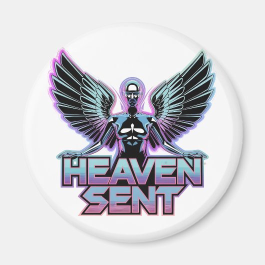 Ein glänzender, metallischer Engel mit Flügeln, Y2 Magnet (Vorne)