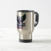 Ein glänzender, metallischer Engel mit Flügeln, Y2 Reisebecher (VorderseiteRechts)