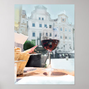 Ein Glas Wein auf der italienischen Piazza Poster