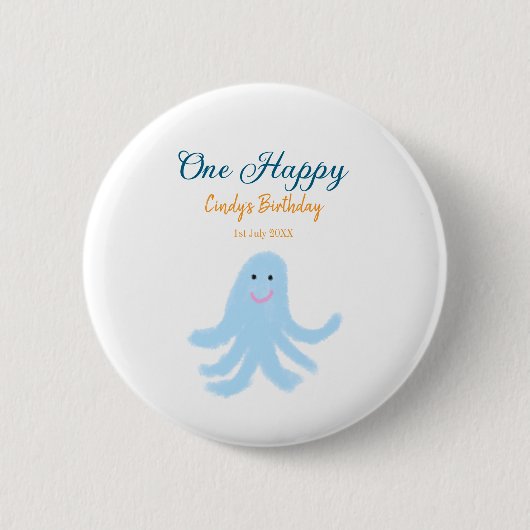 Ein glücklicher blauer Oktopus unter dem Meeresgeb Button (Vorderseite)