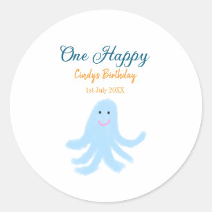 Ein glücklicher blauer Oktopus unter dem Meeresgeb Runder Aufkleber