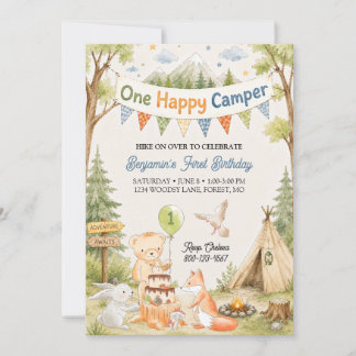 Ein glücklicher Camper 1. Geburtstag Junge Bär Wal Einladung