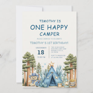 Ein glücklicher Camper-Camping 1. Geburtstag Einladung