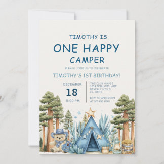 Ein glücklicher Camper-Camping 1. Geburtstag  Einladung