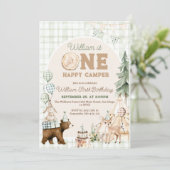 Ein glücklicher Camper Einladung zum ersten Geburt (Stehend Vorderseite)
