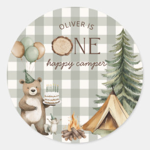 Ein glücklicher Camper Geburtstag Camping 1. Runder Aufkleber