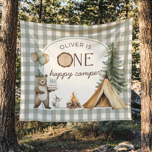 Ein glücklicher Camper-Geburtstagsbanner-Hintergru Wandteppich