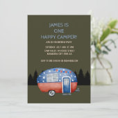 Ein glücklicher Camper Geburtstagskinder Einladung (Stehend Vorderseite)