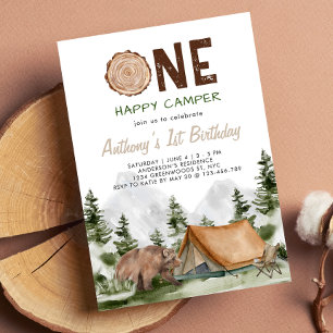 Ein glücklicher Camper Mountain Forest Bär 1. Gebu Einladung