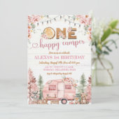 Ein glücklicher Camper Pink Rustikales Mädchen Geb Einladung (Stehend Vorderseite)