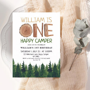 Ein glücklicher Camper Woodland Boy 1. Geburtstag Einladung