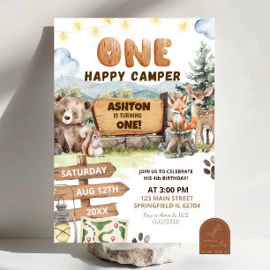 Ein glücklicher Camper Woodlands Erster Geburtstag Einladung