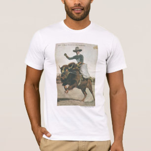 Ein glücklicher Cowboy auf einem bockenden Büffel. T-Shirt