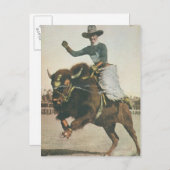 Ein glücklicher Cowboy auf einem Bucking Buffalo. Postkarte (Vorne/Hinten)
