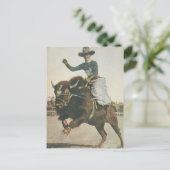 Ein glücklicher Cowboy auf einem Bucking Buffalo. Postkarte (Stehend Vorderseite)